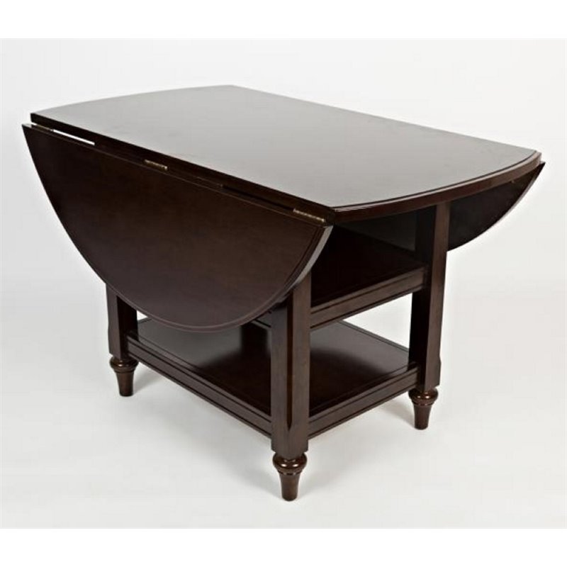 Pemberly Row Rubberwood Drop Leaf Dining Table in Cappuccino