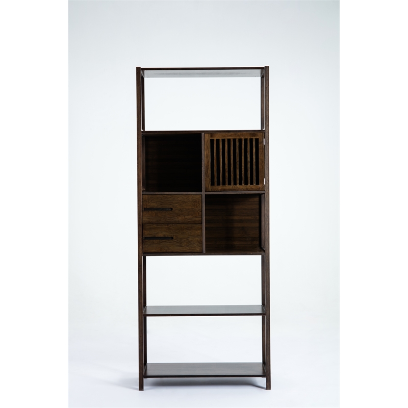 Pemberly Row Bamboo Right Facing Bookcase with Cabinet in Cappuccino