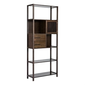 Pemberly Row Bamboo Right Facing Bookcase with Cabinet in Cappuccino