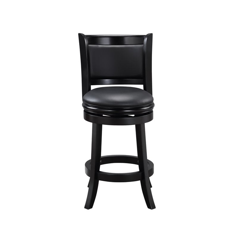Pemberly Row Hardwood Swivel Counter Stool with Faux Leather in Black
