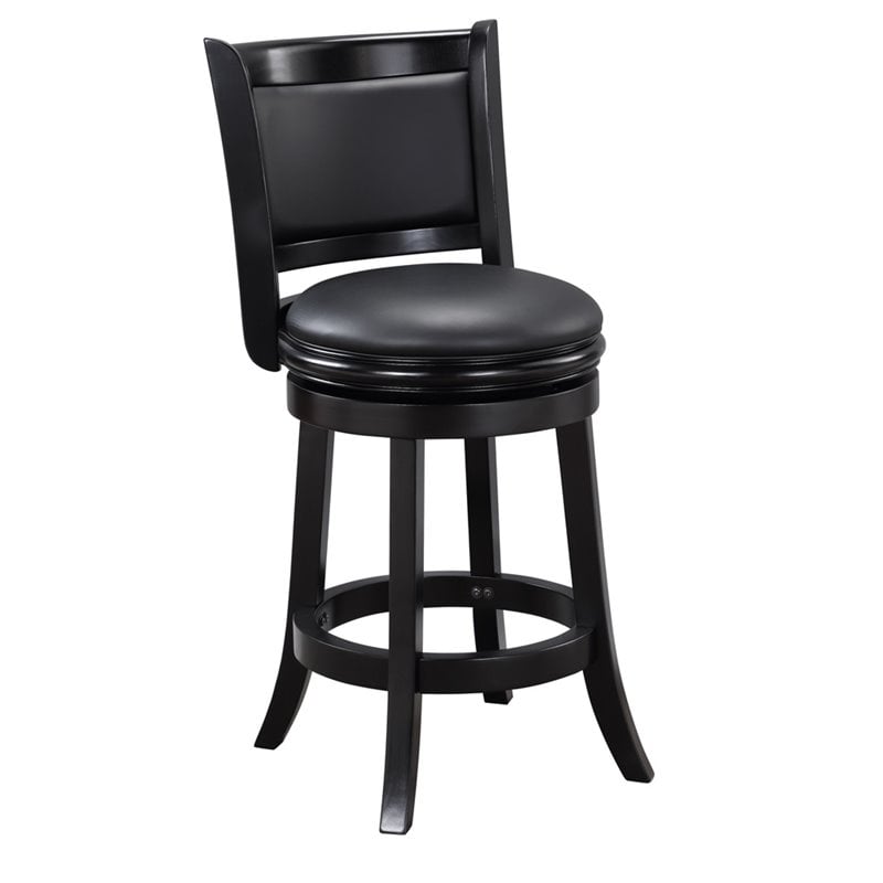 Pemberly Row Hardwood Swivel Counter Stool with Faux Leather in Black