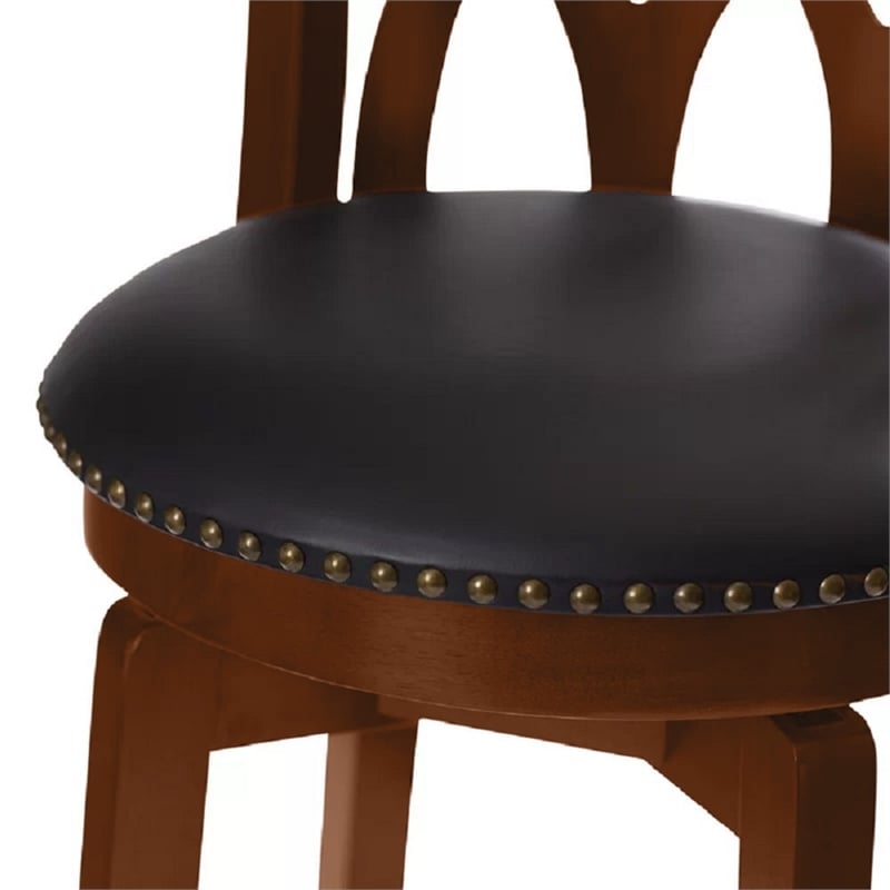 Pemberly Row Rubberwood Swivel Counter Stool with Nailheads in Cherry