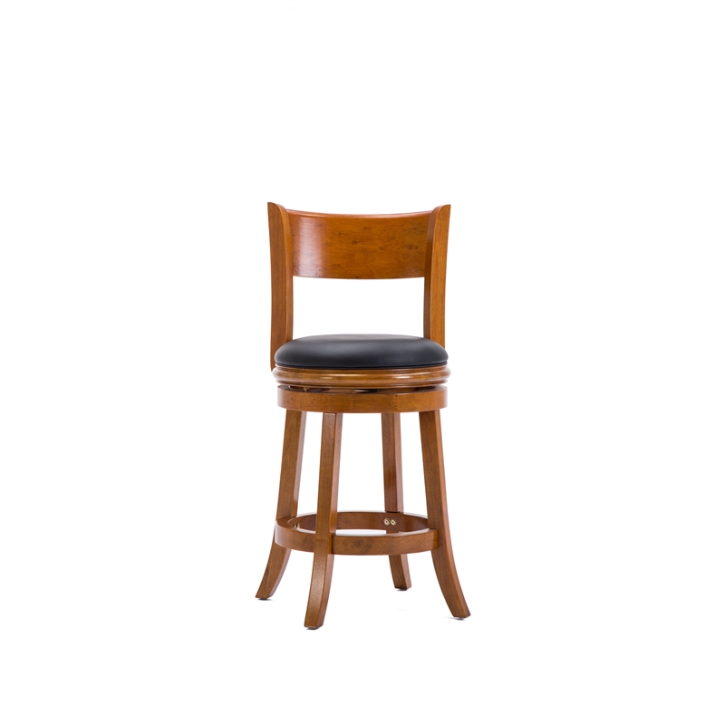 Pemberly Row Contemporary Hardwood Swivel Counter Stool in Fruitwood