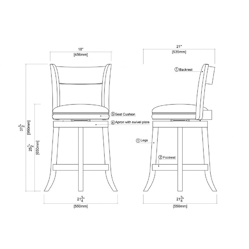 Pemberly Row Contemporary Hardwood Swivel Counter Stool in Fruitwood