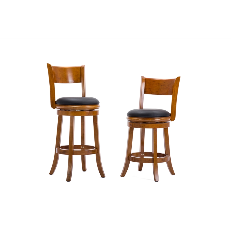 Pemberly Row Contemporary Hardwood Swivel Counter Stool in Fruitwood