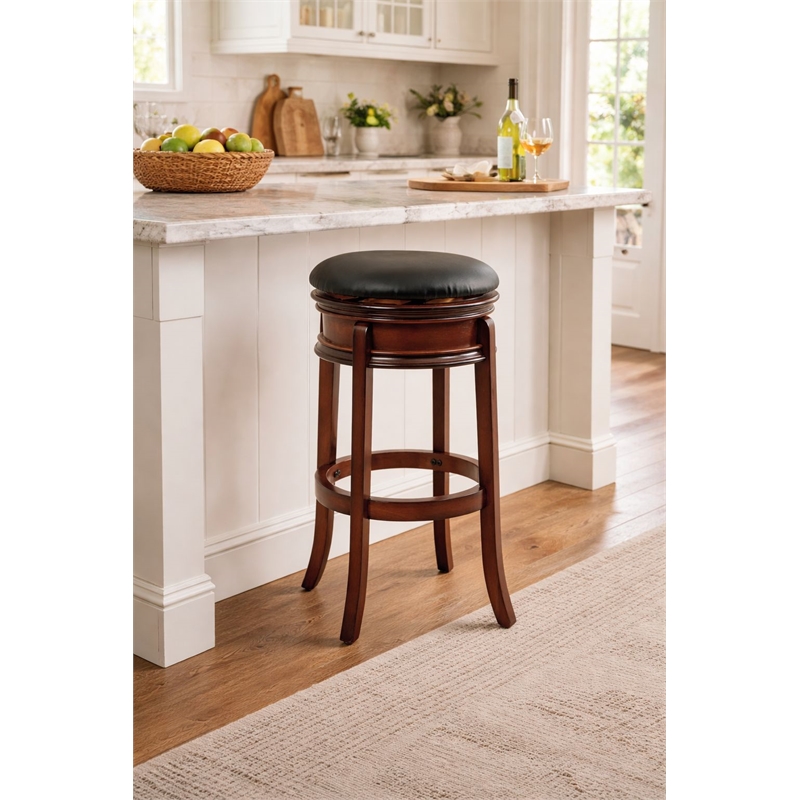 Pemberly Row Rubberwood Bar Height Swivel Stool in Brandy Brown