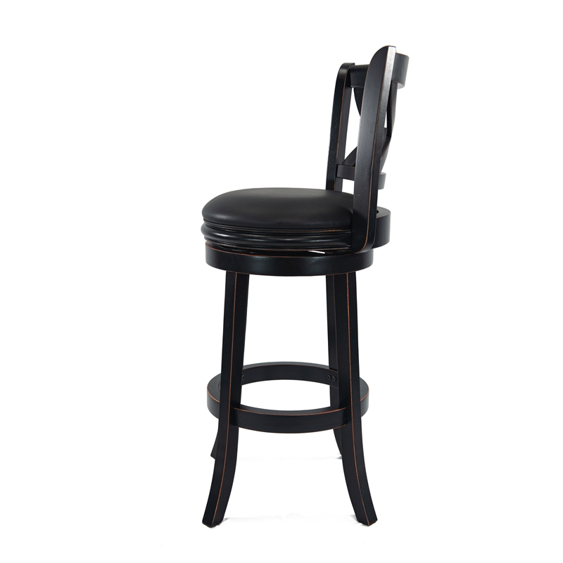 Pemberly Row Contemporary Rubberwood Swivel Bar Stool in Black Sandthru