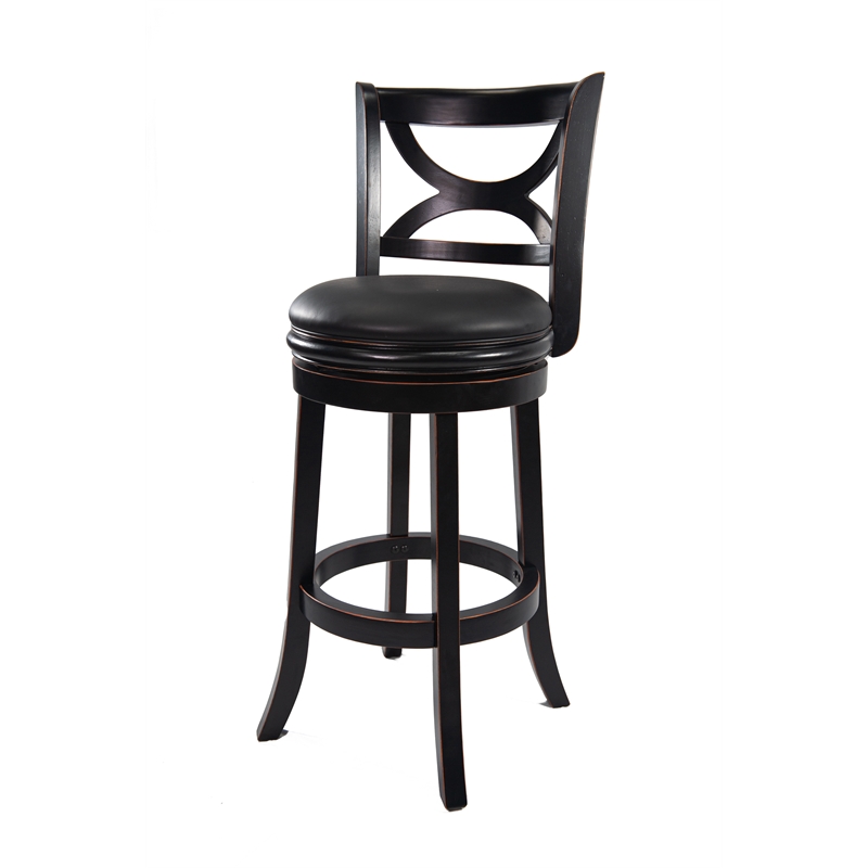 Pemberly Row Contemporary Rubberwood Swivel Bar Stool in Black Sandthru