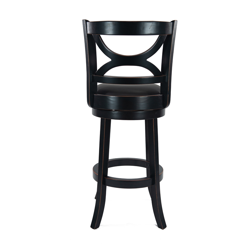 Pemberly Row Contemporary Rubberwood Swivel Bar Stool in Black Sandthru