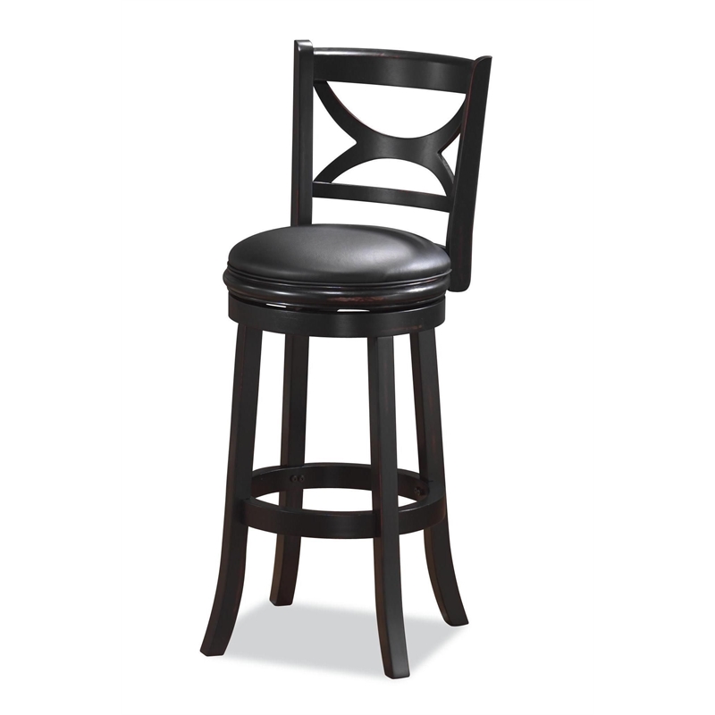 Pemberly Row Contemporary Rubberwood Swivel Bar Stool in Black Sandthru