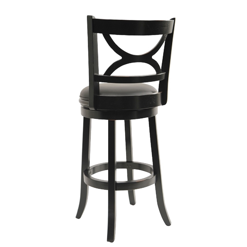 Pemberly Row Contemporary Rubberwood Swivel Bar Stool in Black Sandthru