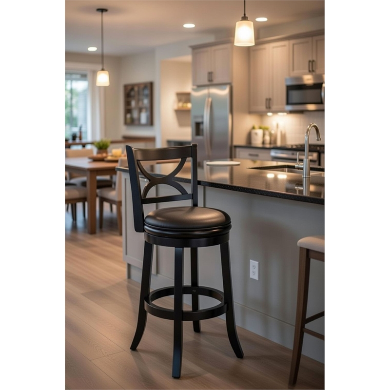 Pemberly Row Contemporary Rubberwood Swivel Bar Stool in Black Sandthru
