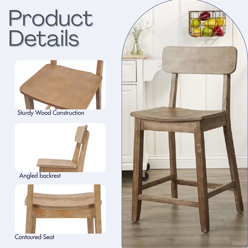 Pemberly Row Contemporary Rubberwood Counter Stool in Barnwood Brown