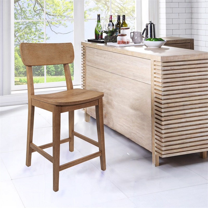 Pemberly Row Contemporary Rubberwood Counter Stool in Barnwood Brown