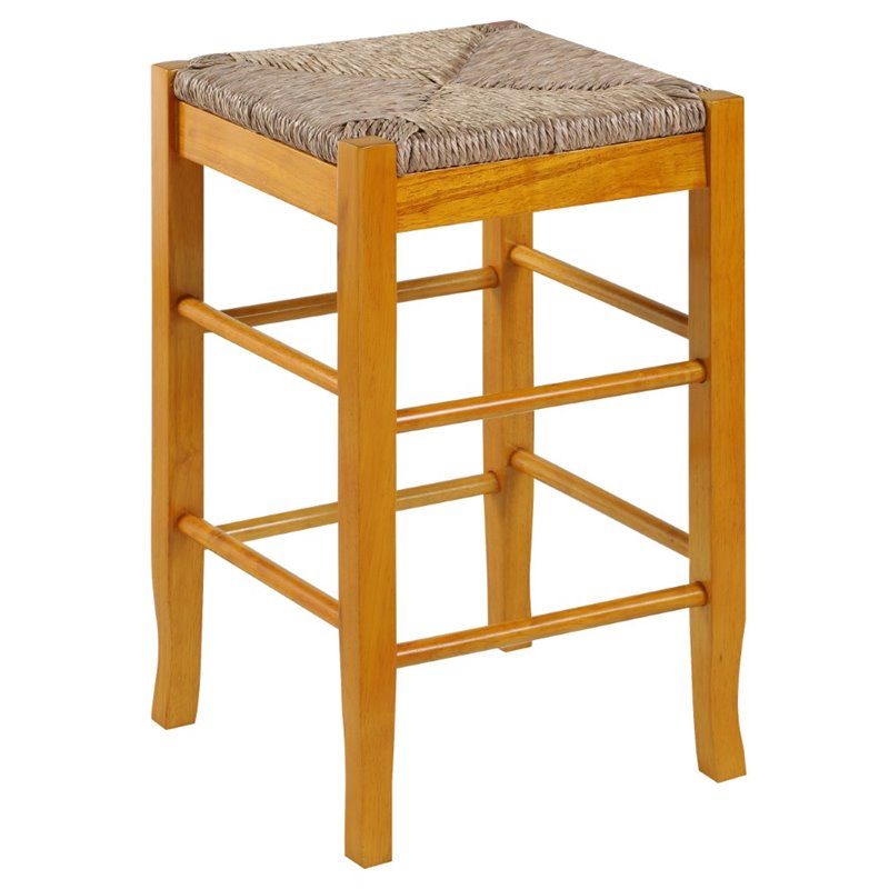 Pemberly Row Rubberwood Square Rush Backless Counter Stool in Oak