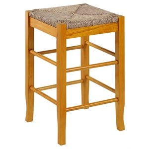 Pemberly Row Rubberwood Square Rush Backless Counter Stool in Oak
