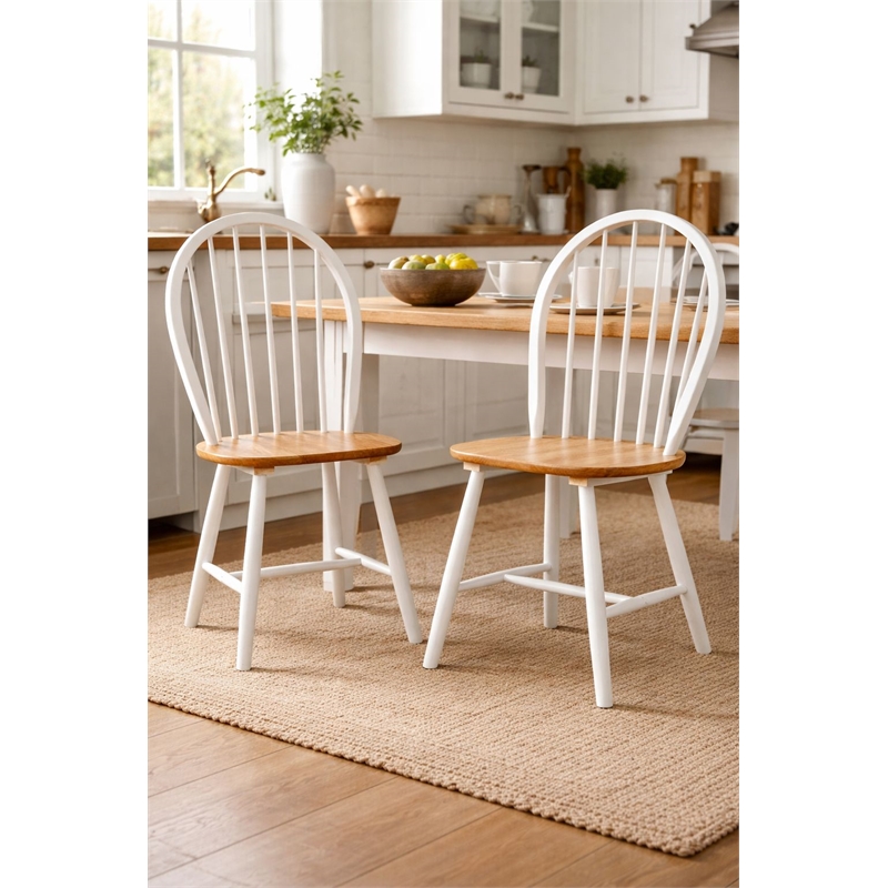Pemberly Row Contemporary Hardwood Dining Chairs in Cream and Natural - Set of 2