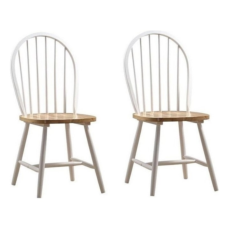 Pemberly Row Contemporary Hardwood Dining Chairs in Cream and Natural - Set of 2