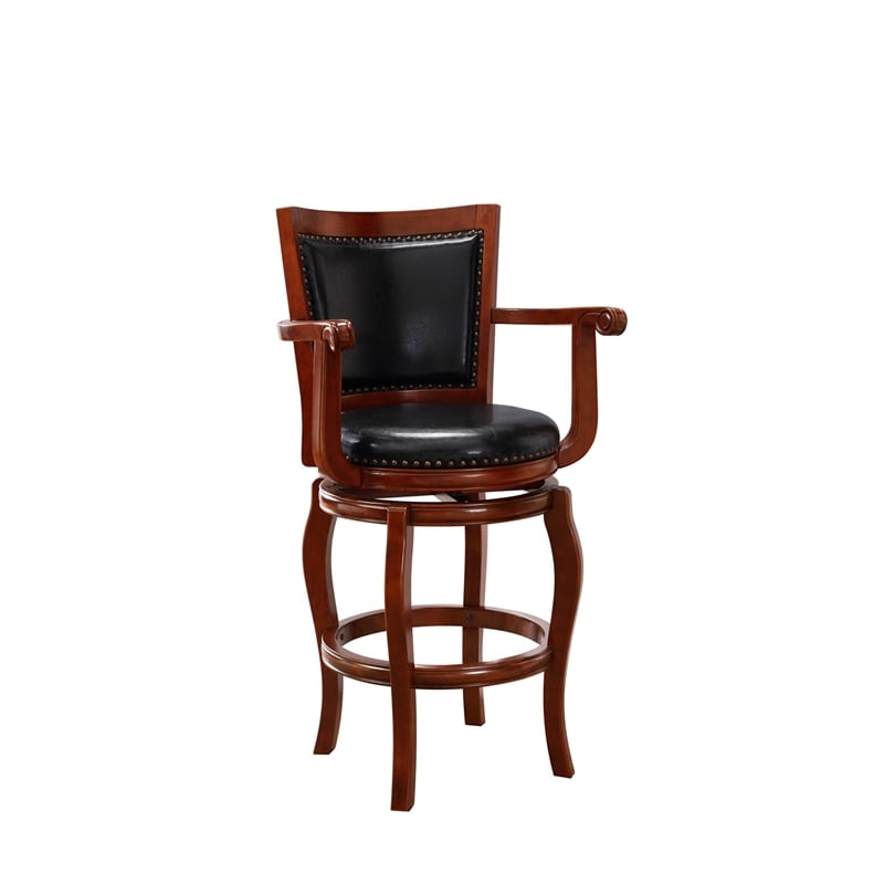 Pemberly Row Rubberwood Swivel Bar Stool with Arms in Cherry