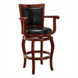 Pemberly Row Rubberwood Swivel Bar Stool with Arms in Cherry