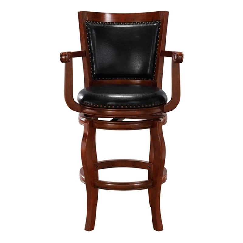 Pemberly Row Rubberwood Swivel Bar Stool with Arms in Cherry