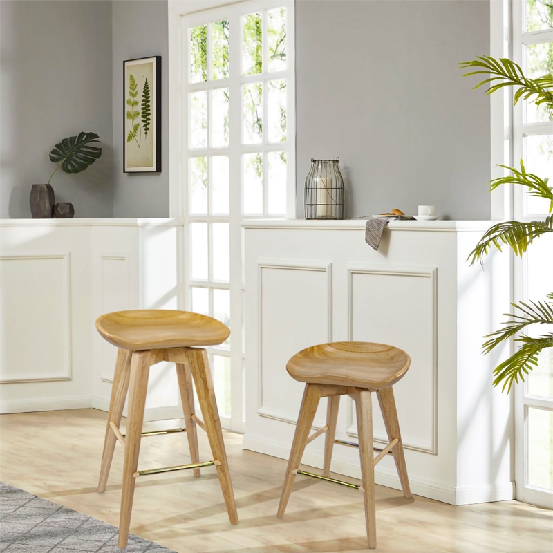 Pemberly Row Contemporary Backless Bar Height Swivel Stool in Natural