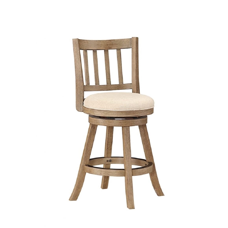 Pemberly Row Rubberwood Slat Back Swivel Counter Stool in Driftwood