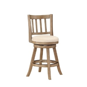 Pemberly Row Rubberwood Slat Back Swivel Counter Stool in Driftwood