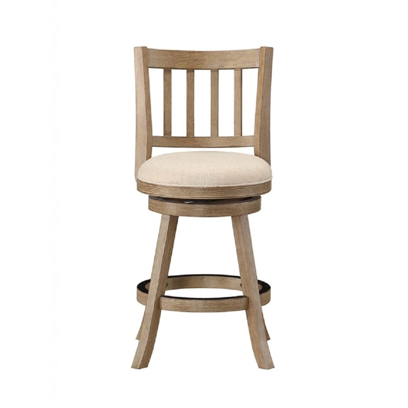 Pemberly Row Rubberwood Slat Back Swivel Counter Stool in Driftwood