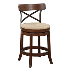 Pemberly Row Rubberwood Swivel Counter Stool in Mahogany Wire Brush