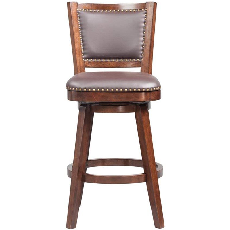 Pemberly Row Contemporary Rubberwood Swivel Bar Stool in Cappuccino