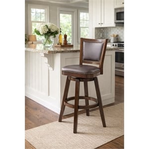 Pemberly Row Contemporary Rubberwood Swivel Bar Stool in Cappuccino