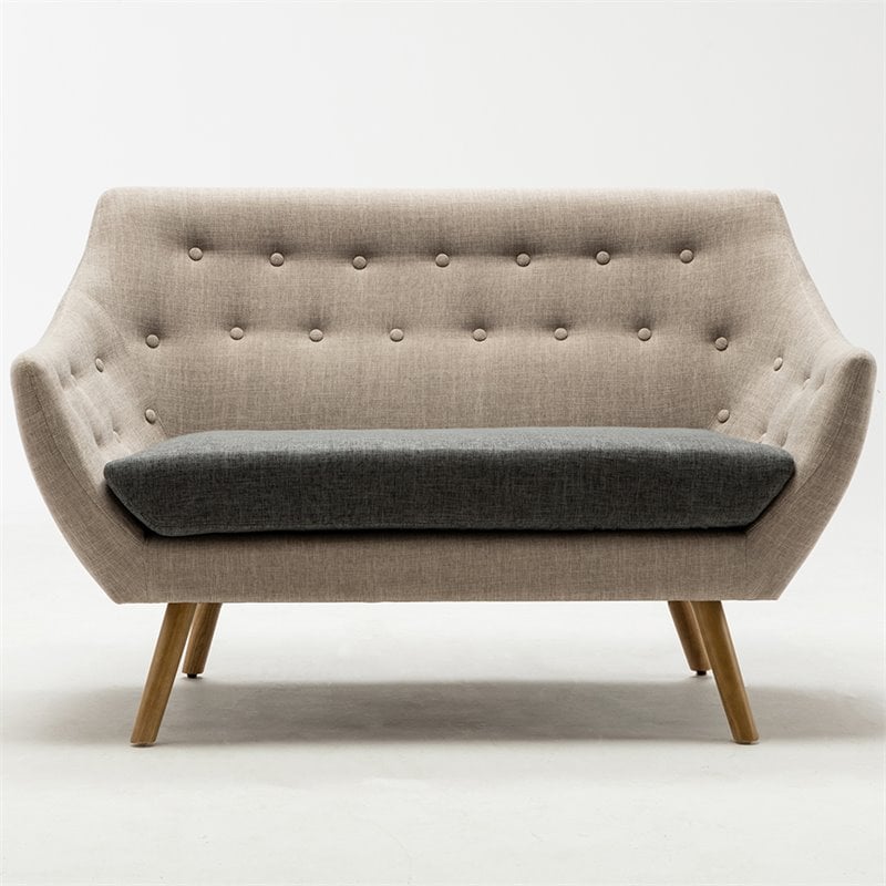 Pemberly Row Mid-Century Tufted Foam Cushion Loveseat in Gray