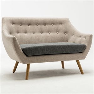 Pemberly Row Mid-Century Tufted Foam Cushion Loveseat in Gray