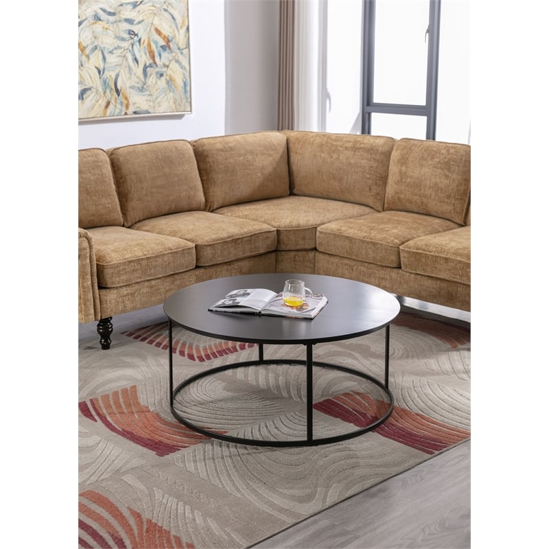 Pemberly Row Contemporary Round Metal Coffee Table in Dark Brown