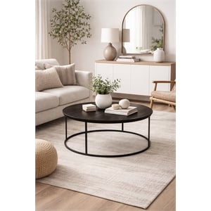 Pemberly Row Contemporary Round Metal Coffee Table in Dark Brown