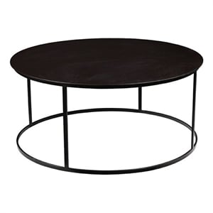 Pemberly Row Contemporary Round Metal Coffee Table in Dark Brown