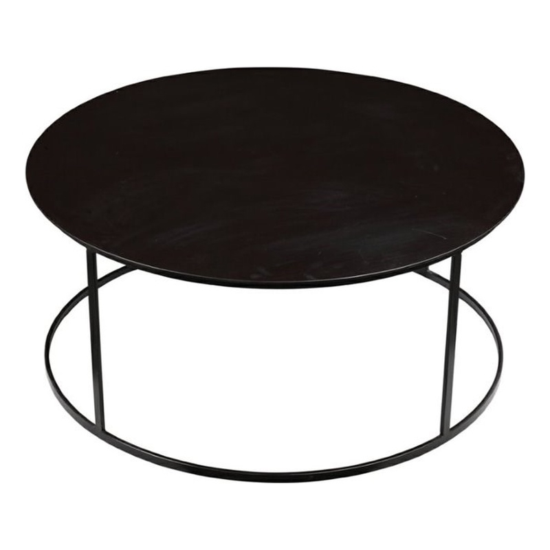 Pemberly Row Contemporary Round Metal Coffee Table in Dark Brown