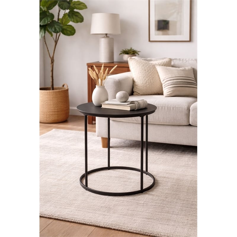 Pemberly Row Contemporary Round Metal End Table in Dark Brown