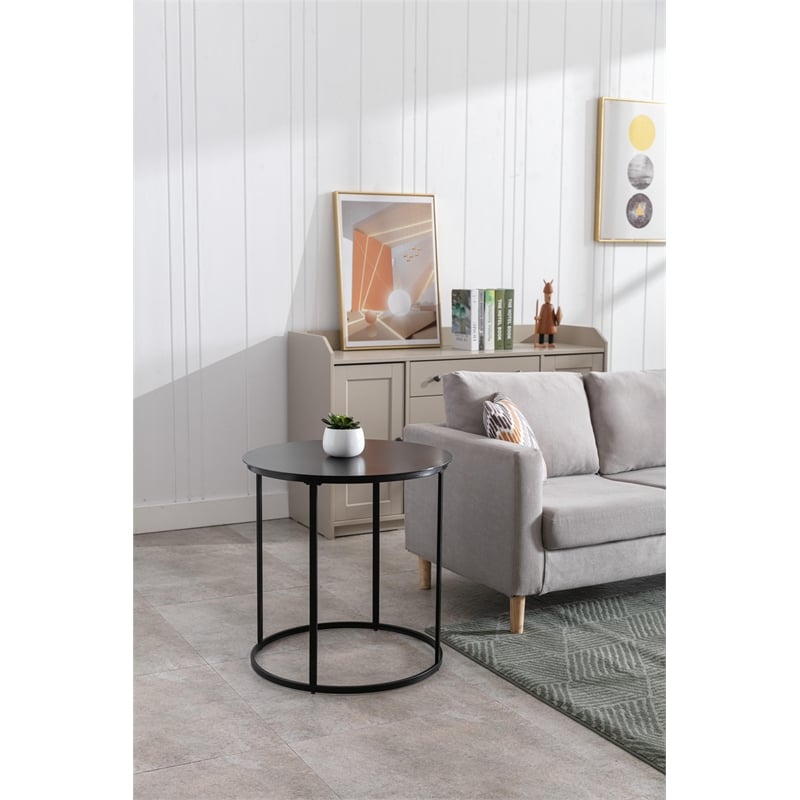Pemberly Row Contemporary Round Metal End Table in Dark Brown