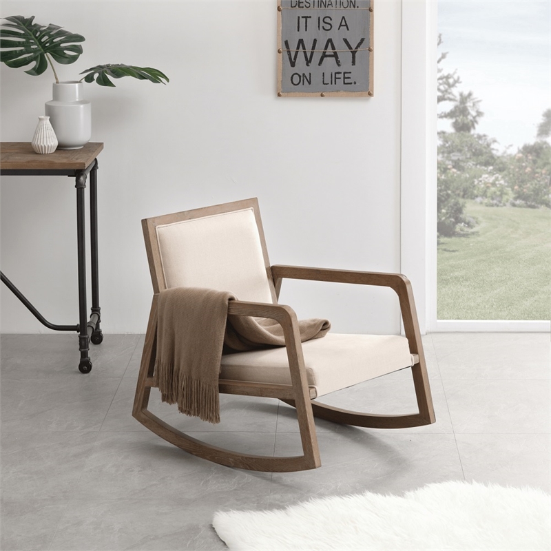 Pemberly Row Contemporary Hardwood Rocking Chair in Coffee Brushed