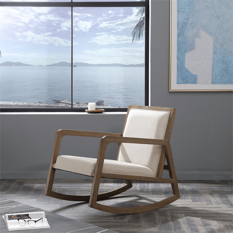 Pemberly Row Contemporary Hardwood Rocking Chair in Coffee Brushed