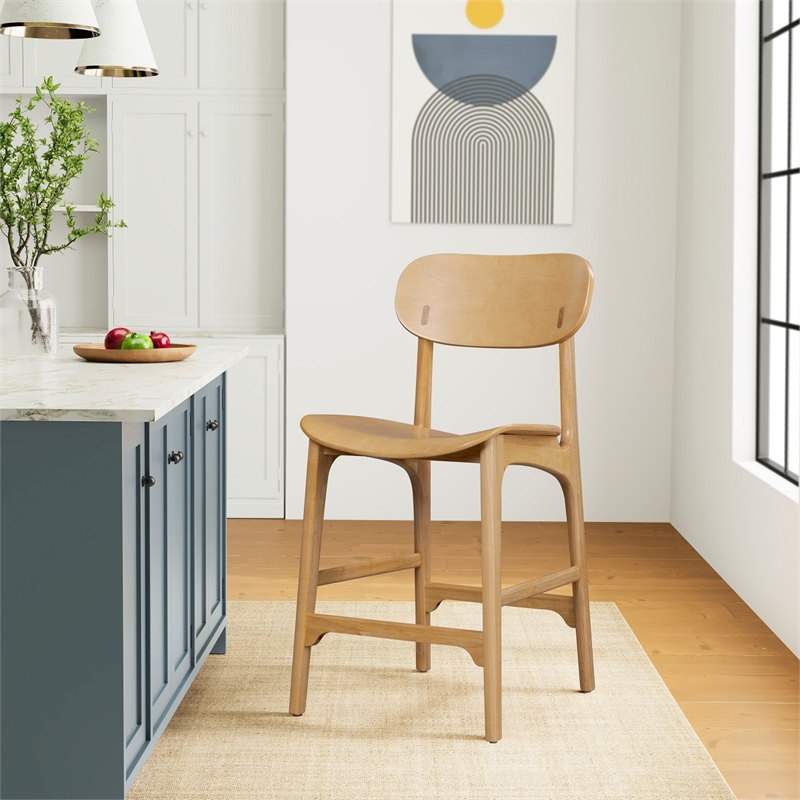 Pemberly Row Rubberwood Mid-Century Counter Stool in Natural