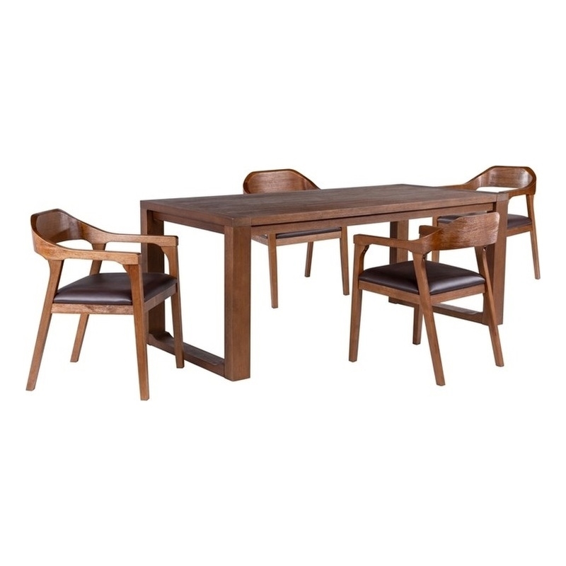 Pemberly Row Contemporary 5 Piece Dining Set in Chestnut Wire Brush