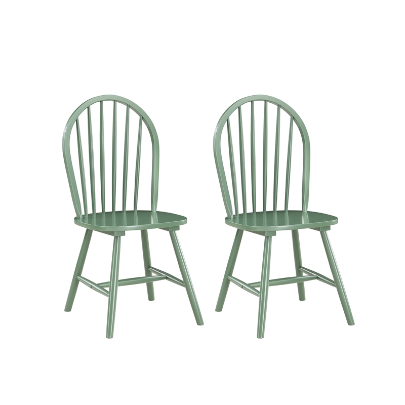 Pemberly Row Rubberwood Spindle Dining Chairs (Set of 2) in Equestrian Green