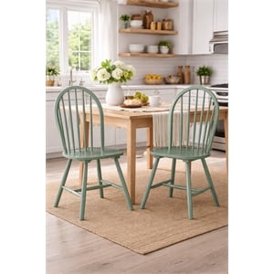 Pemberly Row Rubberwood Spindle Dining Chairs (Set of 2) in Equestrian Green