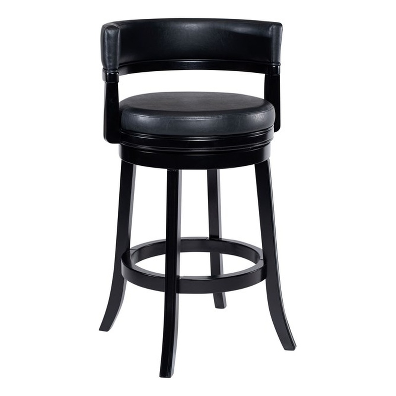 Pemberly Row Rubberwood Swivel Bar Stool with Faux Leather in Black