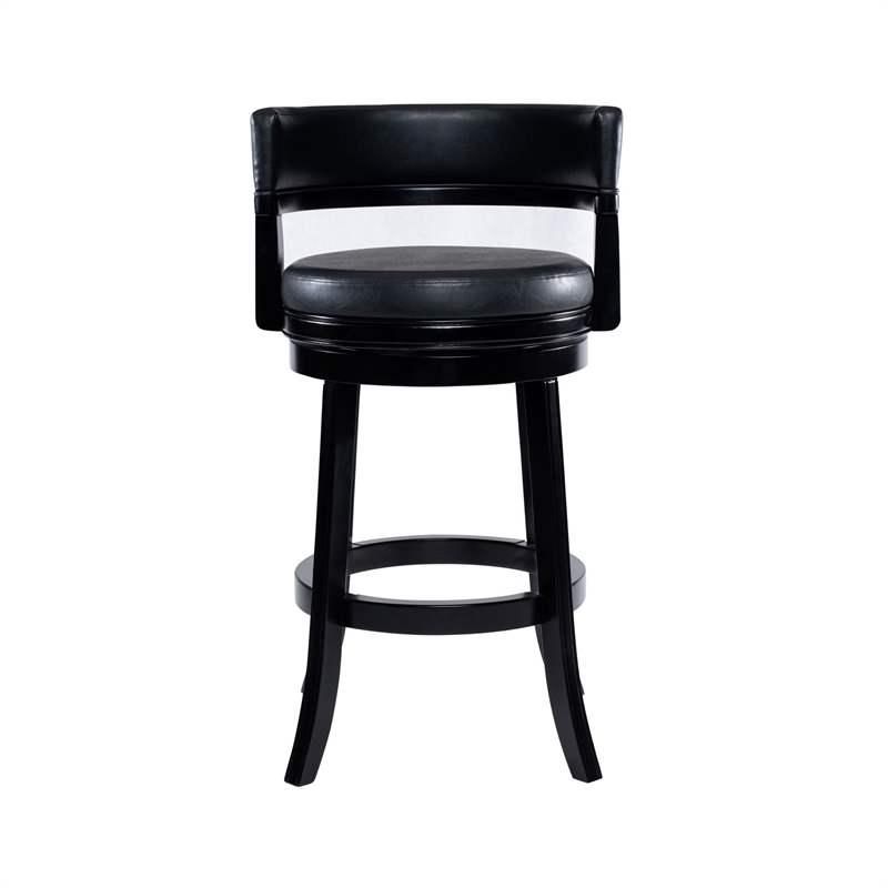 Pemberly Row Rubberwood Swivel Bar Stool with Faux Leather in Black