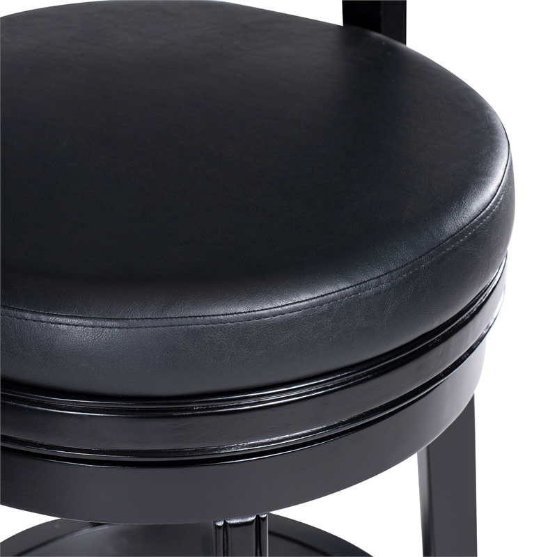 Pemberly Row Rubberwood Swivel Bar Stool with Faux Leather in Black
