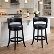 Pemberly Row Rubberwood Swivel Bar Stool with Faux Leather in Black